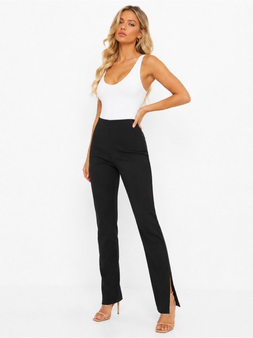 Missguided Split Hem straight Leg Trousers Black Size 4 Side Zipper high waist